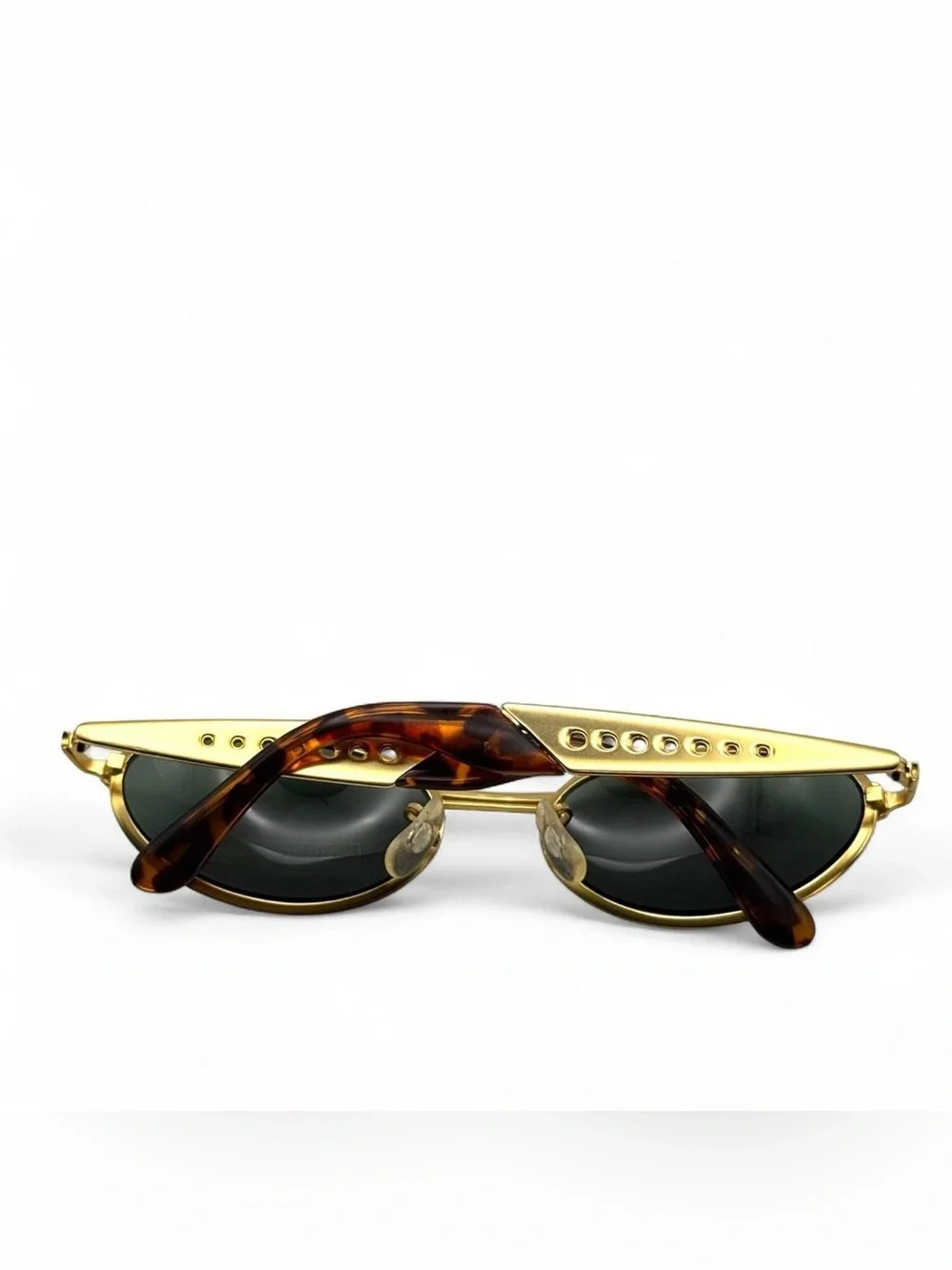 Vintage Gold  metal Frame Oval Sunglasses with Green Lenses - Unbranded